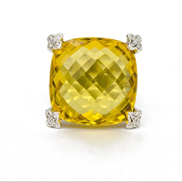 David Yurman Cushion On Point 20x20mm Lemon Citrine & Diamonds Ring sz.7. - Picture 10 of 10